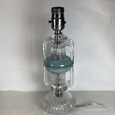 #ad Antique Blue and Clear Glass Table Lamp. Rewired Ready To Use $125.00