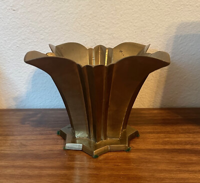 #ad Vintage Brass Art Deco Fluted Planter Pot 5quot; tall $65.00