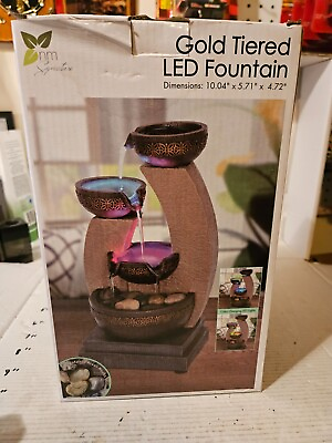#ad 11quot; H Golden Tiered Bowl Fountain with Color Changing LED Lights amp; River Rocks $39.99