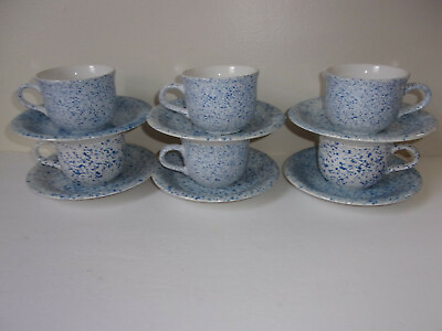 #ad Set of 6 Carnival Spatter Stoneware Slate Blue Cups amp; Saucers Japan $30.00