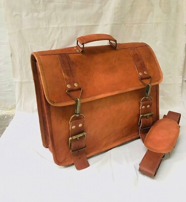 #ad New Vintage Men#x27;s Genuine Goat Leather Messenger Laptop Brown Shoulder Bag $65.00