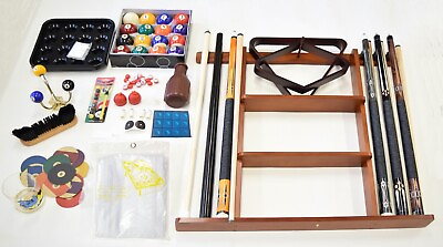 #ad Billiard Accessory Kit Pool Table Deluxe Pool Cue Sticks Rack Bridge Ball Sets $179.99
