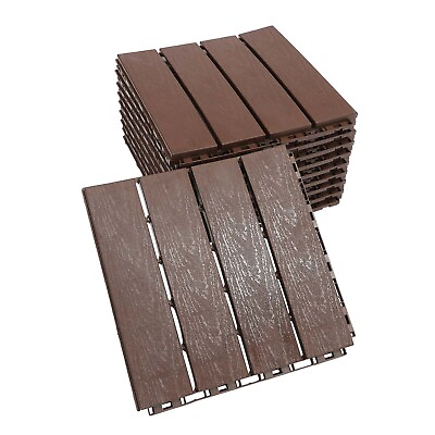 #ad 10x Brown Interlocking Floor Deck Tiles Composite Decking Bacony Pavers 12quot;x12quot; $33.25