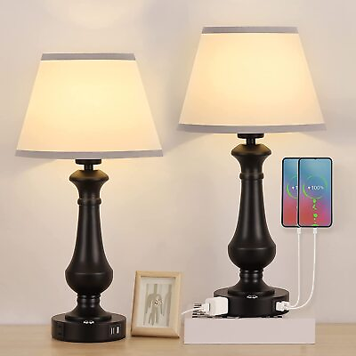 Set of 2 Modern Dimmable Table Desk Lamp Touch Control Bedside Lamp w USB Port $43.99