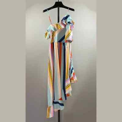 #ad NEW Boohoo Striped Asymmetrical Dress Womens 12 summer sun $9.99