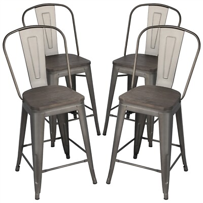 #ad Metal Dining Chairs 24quot; Barstool w Fir Wood Seat Backrest Stackable Side Chair $137.99