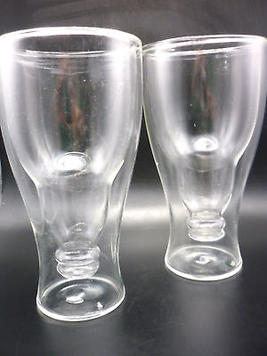 #ad Brookstone Highwave Australian Double 2 Walled Frosted Bottle Beer Glasses 10oz $22.00