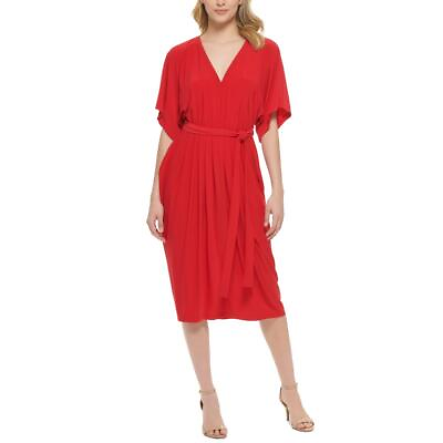 #ad Tommy Hilfiger Womens Red Matte Jersey Pleated Midi Dress 6 BHFO 1456 $13.99