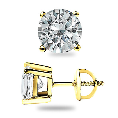 #ad #ad 4 Ct Round Cut Moissanite FL D Stud Earrings 14K Yellow Gold 8mm Screw Back New $104.98