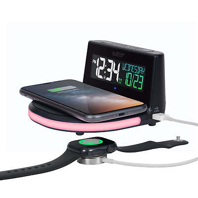 #ad Wireless Charging Alarm Black LCD Clock with Glowing Lighted Base 617 148 $24.26