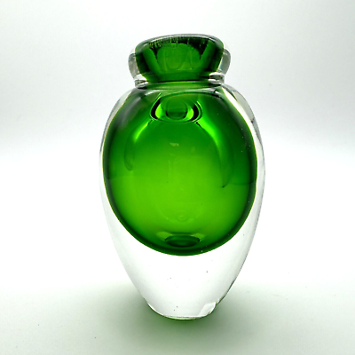 #ad NICE Green Blown Art Glass Bud Vase by Gorgeous Designs MCM Heavy Small $23.99