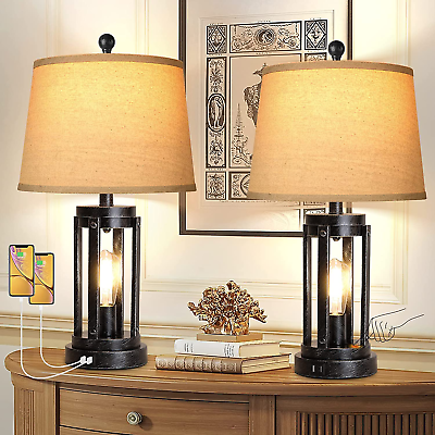#ad Set of 2 Table Lamps with USB Ports 3 Way Dimmable Farmhouse Touch Lamps Be... $143.66