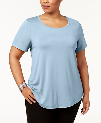 #ad Jm Collection Trendy Female Plus Size 2X Short Sleeve Top in Pale Blue NWT $13.12