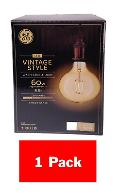 #ad 1 Pack GE Vintage Style 60W LED Light Bulb 5W Dimmable G40 Warm Candle Amber $9.99