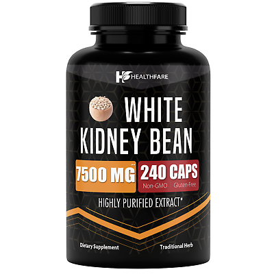 #ad White Kidney Bean Extract 7500 mg 240 Capsules Pure Carb Blocker HEALTHFARE $13.59