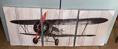 #ad KLVOS 3 Piece Vintage Airplane Wall Art Decor for Any Room on Wooden Background $21.76