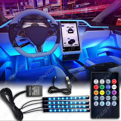 #ad 4PCS Car RGB 36 USB LED Lights Strip Interior Neon Atmosphere Lamp With Control $12.98