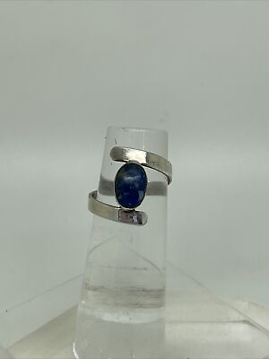 #ad Oval Natural Blue Lapis Lazuli 925 Sterling Silver Size 5 Bypass Style Ring H $19.95