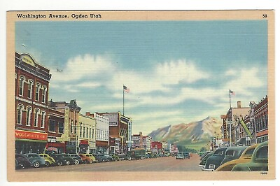 #ad Washington Avenue Ogden Utah Vintage Cars c 1940#x27;s Linen Postcard Unused $2.65