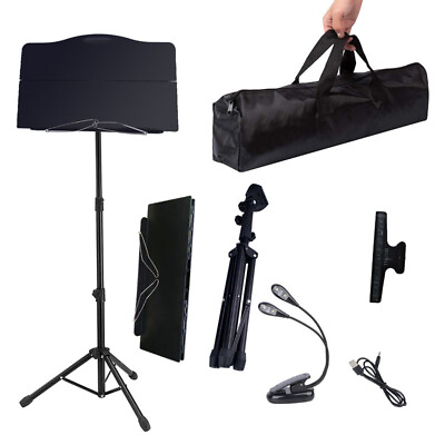 #ad Portable Lightweight Metal Folding Sheet Music Stand With Carrying Bag amp; Light $28.99