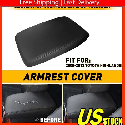 #ad Black Fits 2008 2013 Toyota Console Lid Armrest Highlander Leather Center Cover $12.99