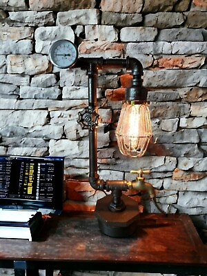 #ad Rustic Industrial Pipe Lamp Table lamp on metal bushing $169.99