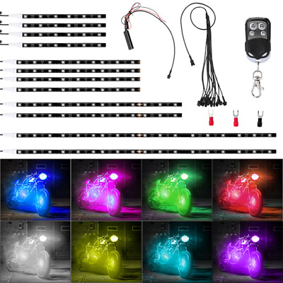 #ad 12pc Motorcycle RGB LED Neon Under Glow Lights Strip 120 LED For Universal IP65 $8.99