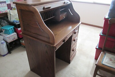 #ad Red Oak Rolltop Desk with Hardwood in drawers 36quot; x 24quot; x 46quot; great condition $687.83
