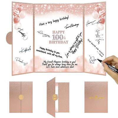 #ad 100th Birthday Decorations Women Guest Book Alternative Pink Rose Gold Happy ... $25.49