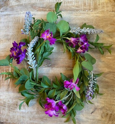 #ad New Wildflower PURPLE VIOLET CANDLE RING Wreath 4quot; $10.95