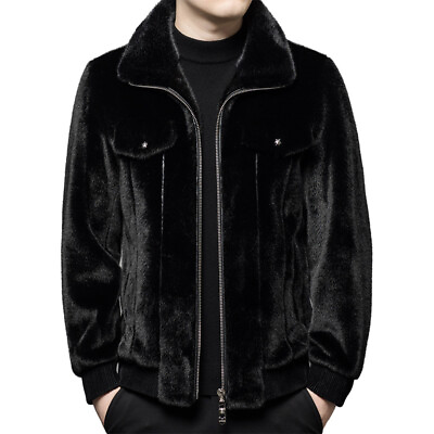 #ad Winter Fur Coat Jacket Men#x27;s Short Lapel Genuine Leather Mink Coat Warm Outwear $158.55