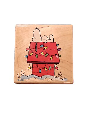 #ad Stampabilities SNOOPY ON DOG HOUSE WITH CHRISTMAS LIGHTS Mounted Rubber Stamp $28.00