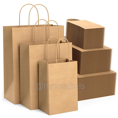 #ad 100pcs Brown Kraft Bags Paper Grocery Shopping Gift Bag with Handles Any Size US $54.88