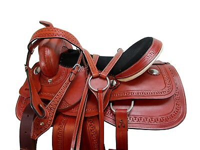 #ad DEEP SEAT WESTERN BARREL SADDLE PLEASURE USED LEATHER HORSE TACK SET 15 16 17 18 $355.29