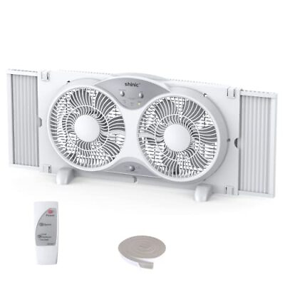 #ad shinic Window Fan with Reversible Airflow Quiet Twin 9quot; Blades Full Remote Co... $67.49