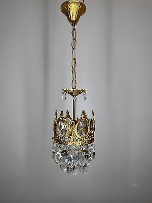 #ad Antique Vintage Small Crystal Chandelier Vintage Brass Chandelier Ceiling Lamp $175.00