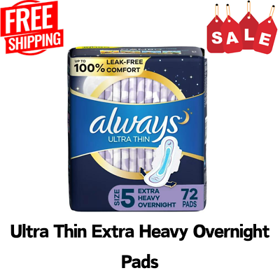 #ad Always Ultra Thin Extra Heavy Overnight Pads FlexiWings Unscented Size 5 72 Ct $24.95
