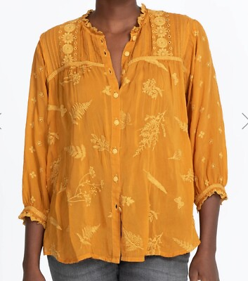 #ad NWT Johnny Was Embroidered Gold “Fern Lily Blouse” Size M $295 $99.99