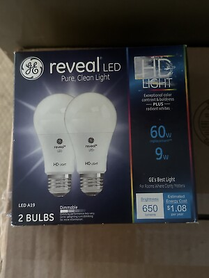 #ad GE HD Reveal 60 Watt Replacement LED Dimmable A19 Light Bulbs Box Of 2 $12.99