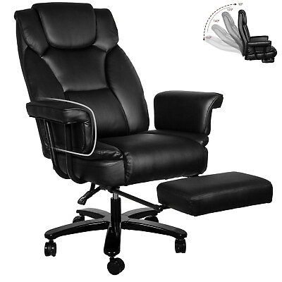 #ad PU Leather Office Chair Black Computer Ergonomic Swivel Chair for Heavy People $209.99