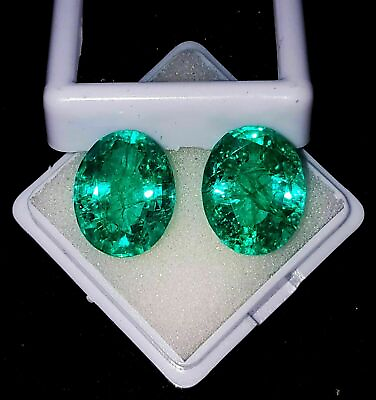 #ad 14 Ct Natural Zambian Green Emerald Oval Cut Certified Stunning Gemstone Pair $16.99