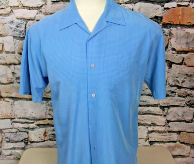 #ad JHANE BARNES Shirt Woven Polynosic Blue Tone on Tone Check Medium Spread Collar $25.00