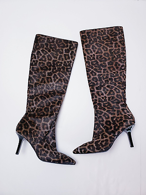#ad Michael Kors Boots 8 M Dark Brown Leopard Calf Hair Knee High Heels Women 7.5 t $129.99