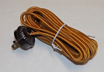 #ad #ad 10 F00T GOLD RAYON LAMP CORD SET WITH ANTIQUE STYLE RIBBED PLUG NEW 46863JB $44.89