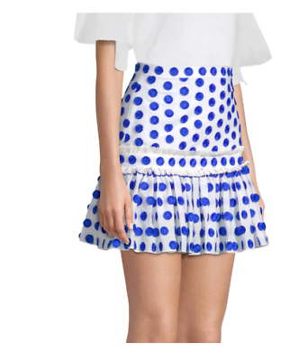 #ad Alexis Womens Harley White Applique Polka Dot Fringe Mini Skirt Size Small $78.32