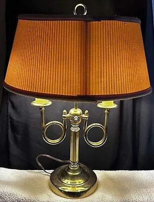 #ad Vintage Two Arm Table French Horn Bouillotte Lamp Brass Unknown Maker $99.00