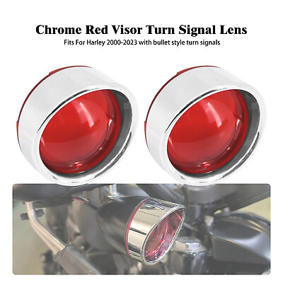 #ad 2x Turn Signal Visor Trim Rings Red Lens Cover Fit For Universal Harley 00 23 $8.54