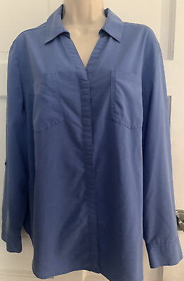#ad Chicos Solid Periwinkle Blue modal poly spandex Button Front Shirt 2 Medium $15.00