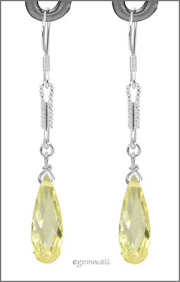 #ad 925 Silver Dangle Drop Earrings w CZ Lime Yellow #65383 $9.09