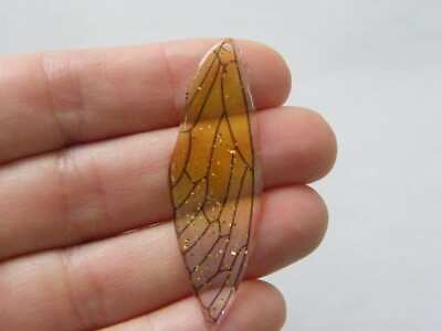 #ad 2 Dragonfly wing pendants yellow clear glitter resin A501 $4.25
